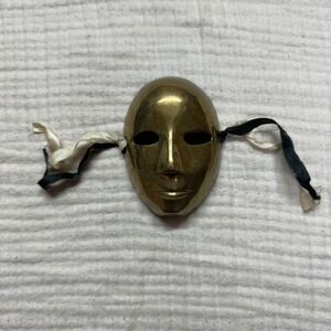 Vintage Art Deco Pierrot Decorative hanging Brass Gold Harlequin Face Mask 4"